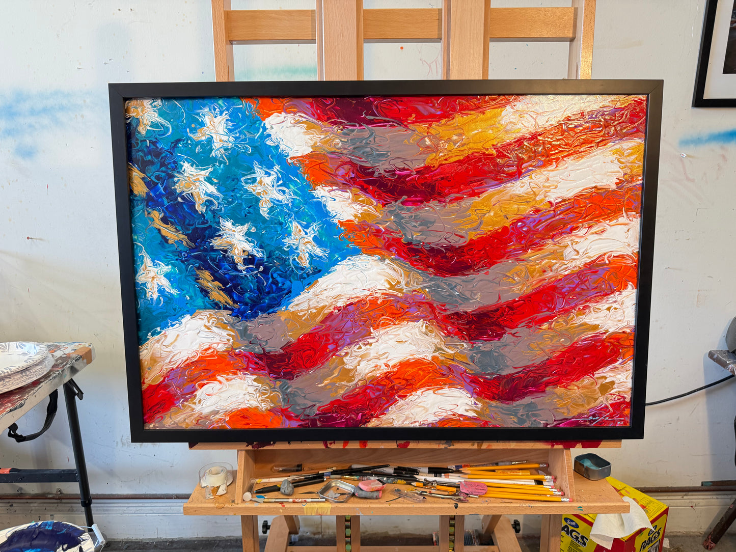 Abstract original flag painting - 24” x 36” acrylic on canvas original by Scott LoBaido for joe - resolving mix up 5600 less commission